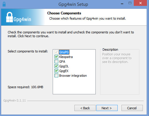 gpg4win installatie onderdelen